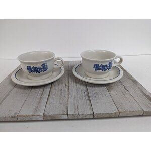 Pfaltzgraff Yorktowne Set of 2 Mugs Cups Saucers Stoneware USA Blue